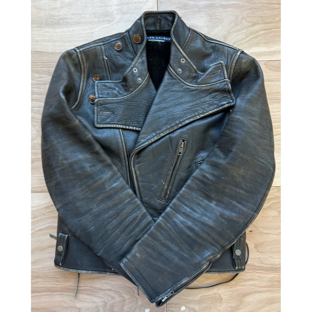 Vintage Ralph Lauren Roberts Brown Leather Rare Moto Jacket Distressed Womens M - Picture 15 of 16
